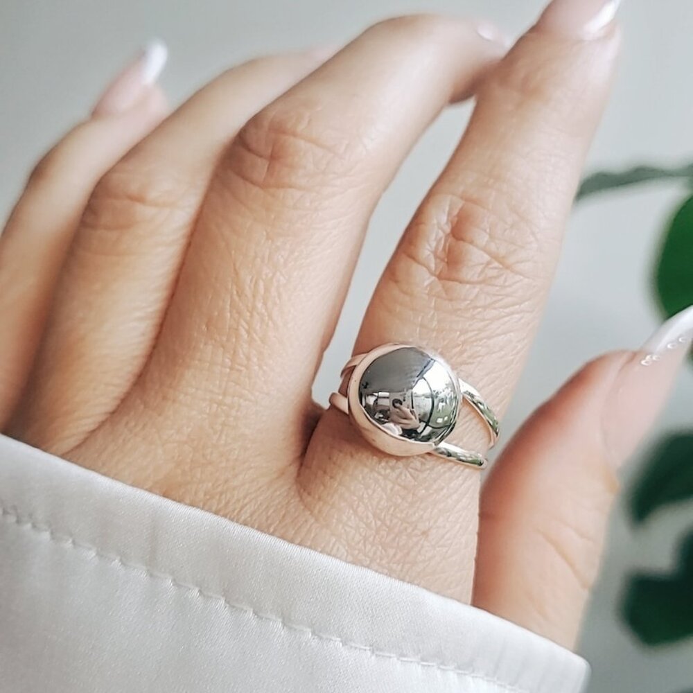 Sterling Silver Half Globe Ring, Half Ball Ring, Sphere Ring, Ball Ring,…